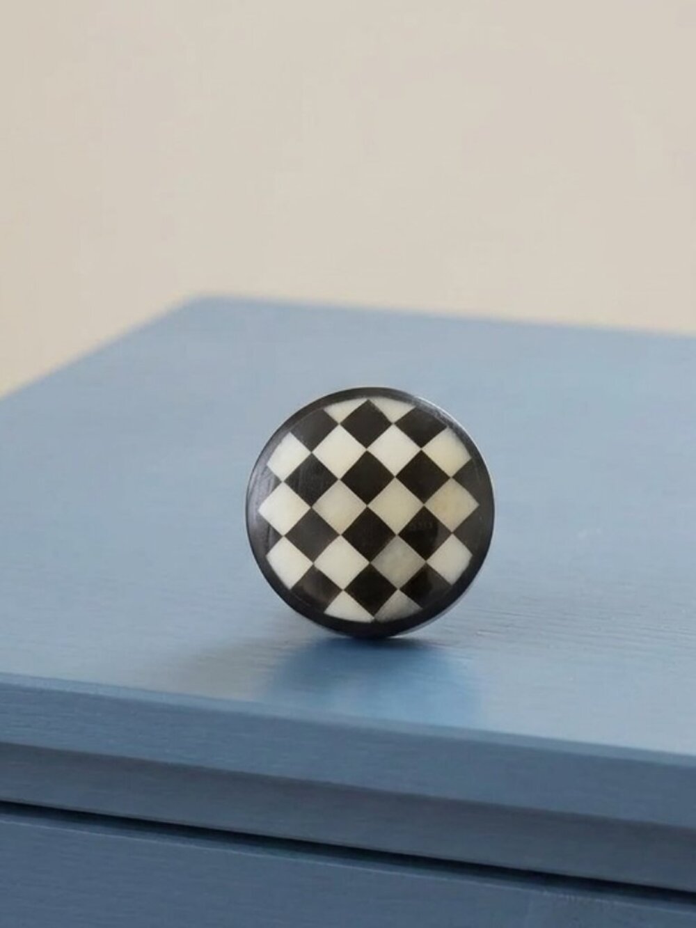 Black & White Checkered Round Knob Bone Effect Resin Cabinet Drawer Pull 1.38"